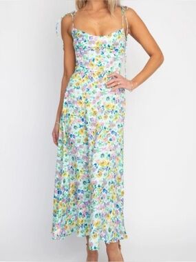 RESA | Mandi Tie-Shoulder Midi Slip Dress in Monet Floral Print, Size Medium